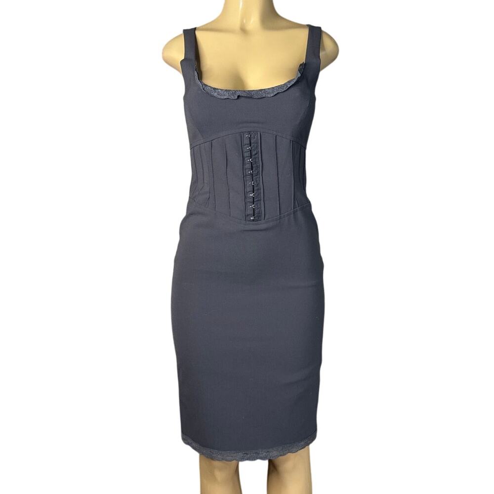 Rebecca Taylor Corset Sheath Dress Sleeveless Lace Trim Solid Gray Size 4